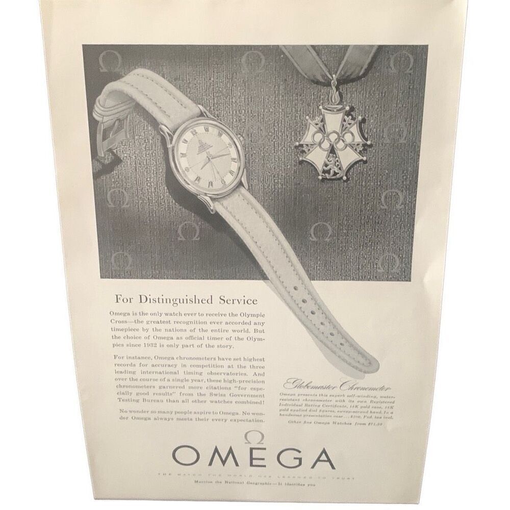 Vintage 1954 Omega Watch Distinguished Service Ad Advertisement